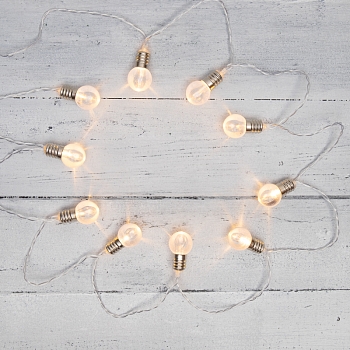 Гирлянда светодиодная Лампочки 10 LED, 1.5 м, прозрачный ПВХ, теплый белый цвет свечения, 2 х АА (батарейки не в комплекте) NEON-NIGHT