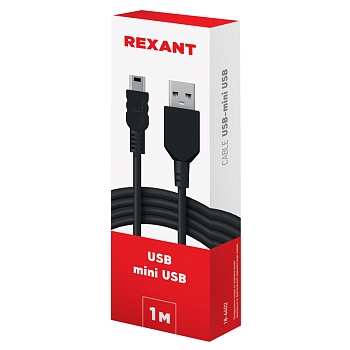 Кабель USB-A – mini USB, 1А, 1м, ПВХ, черный REXANT