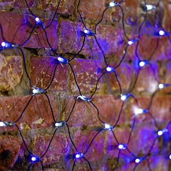 Гирлянда светодиодная Сеть 2х0,7м 176 LED БЕЛЫЙ/СИНИЙ черный ПВХ IP65 свечение с динамикой 230В контроллер в комплекте NEON-NIGHT