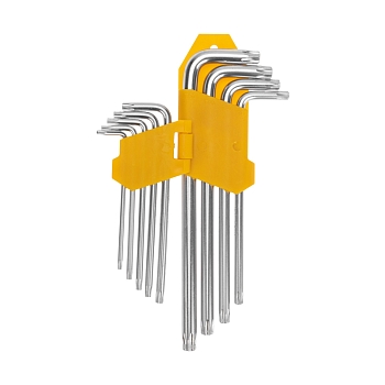 Набор ключей имбусовых Tamper-Torx KRANZ 9 шт., ТТ10-ТТ50, закаленные, удлиненные, никель