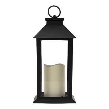 Декоративный фонарь со свечой 14x14x29 см, черный корпус, теплый белый цвет свечения NEON-NIGHT