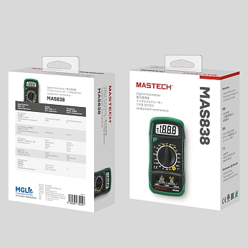 Портативный мультиметр MAS838 в кожухе с прозвонкой и измерением температуры MASTECH
