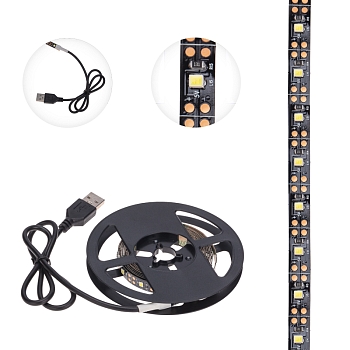 Лента светодиодная 5В, SMD2835, 4,8Вт/м, 60 LED/м, 6500K, 8мм, 2м, с USB коннектором, черная, IP20 LAMPER