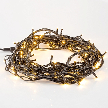 Гирлянда Нить управляемая 10м 100 LED ТЕПЛЫЙ БЕЛЫЙ черный ПВХ IP65 свечение с динамикой 230В нужен контроллер 217-204 NEON-NIGHT