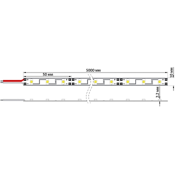 Лента светодиодная 12В, SMD2835, 4,8Вт/м, 60 LED/м, 3000К, 10мм, 5м, IP65 LAMPER
