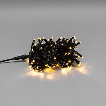 Гирлянда светодиодная Нить 10м 100 LED ТЕПЛЫЙ БЕЛЫЙ черный ПВХ IP65 постоянное свечение 24В соединяется NEON-NIGHT нужен транс-ор 531-100/531-311/531-312