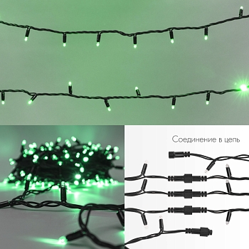 Гирлянда светодиодная Нить 20м 200 LED ЗЕЛЕНЫЙ черный каучук IP67 постоянное свечение 230В соединяется нужен блок 315-000 NEON-NIGHT